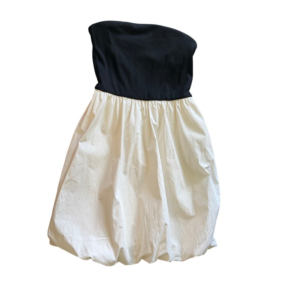 A New Day Women's Black White Colorblock Strapless Bubble Dress Size Small NWT